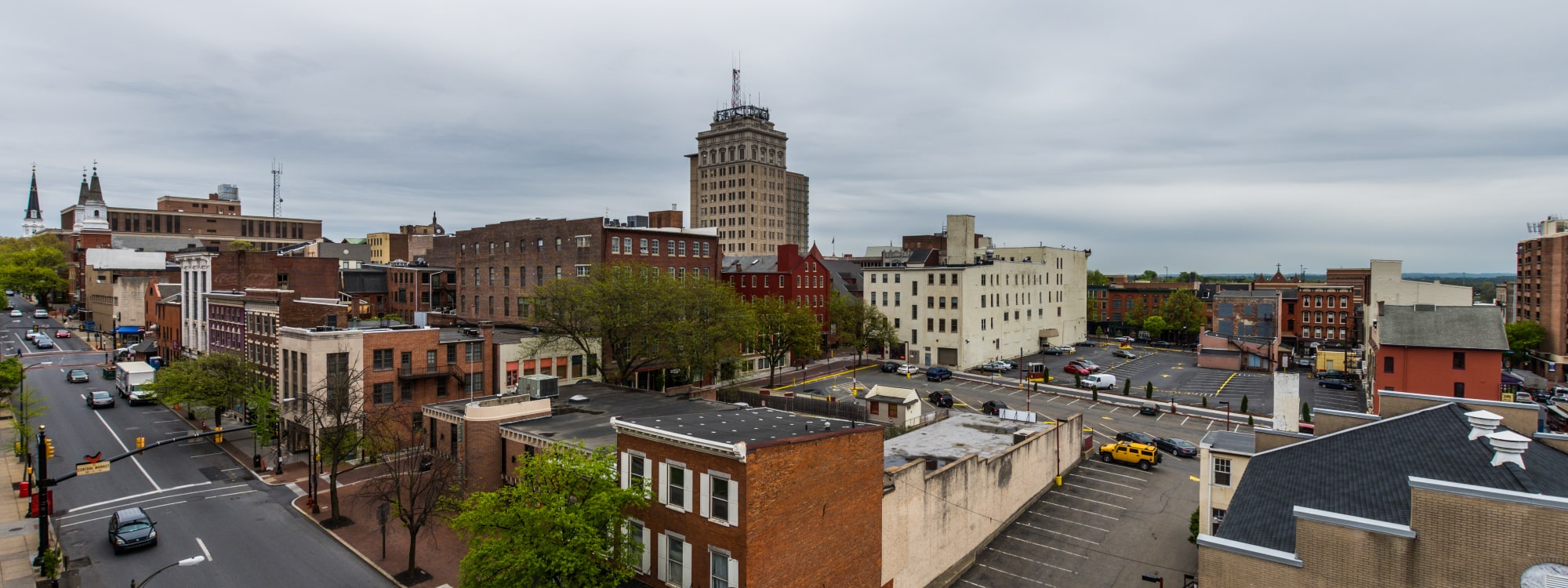 Overlook of downtown Lancaster for an about PA Home Solutions banner