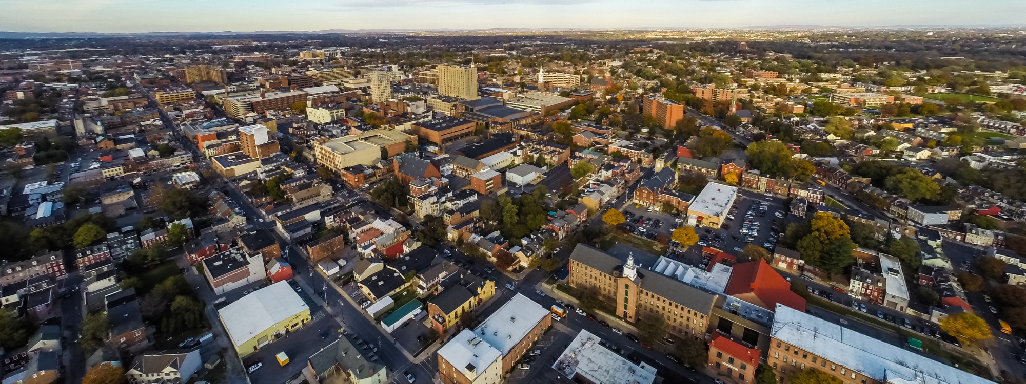 Aerial view of downtown Lancaster for processes banner for PA Home Solutions