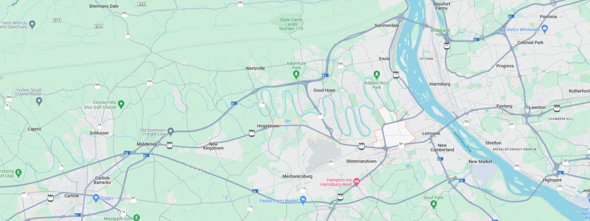 We Buy Houses Fast Camp Hill, PA banner of downtown Camp Hill for PA Home Solutions