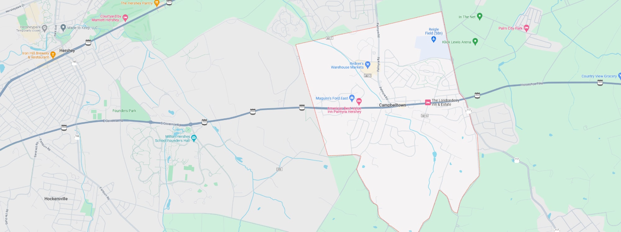 We Buy Houses Fast Campbelltown, PA banner of downtown Campbelltown for PA Home Solutions