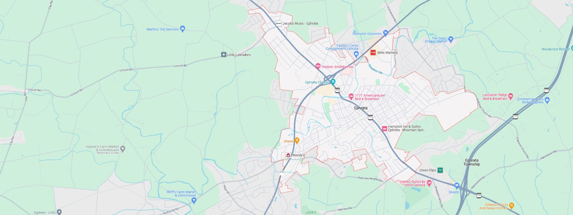 We Buy Houses Fast Ephrata, PA banner of downtown Ephrata for PA Home Solutions