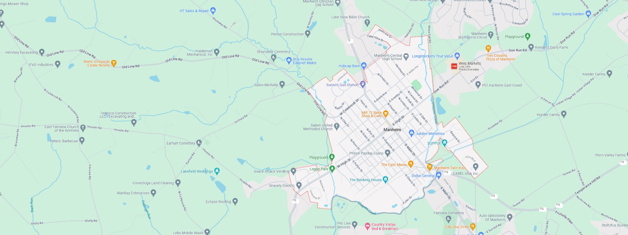 We Buy Houses Fast Manheim, PA banner of downtown Manheim for PA Home Solutions