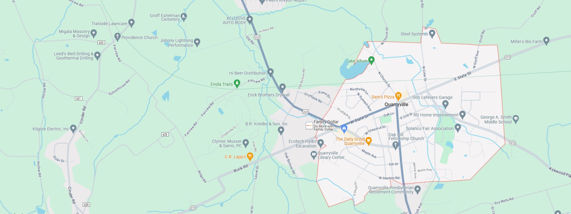 We Buy Houses Fast Quarryville, PA banner of a map of Quarryville for PA Home Solutions