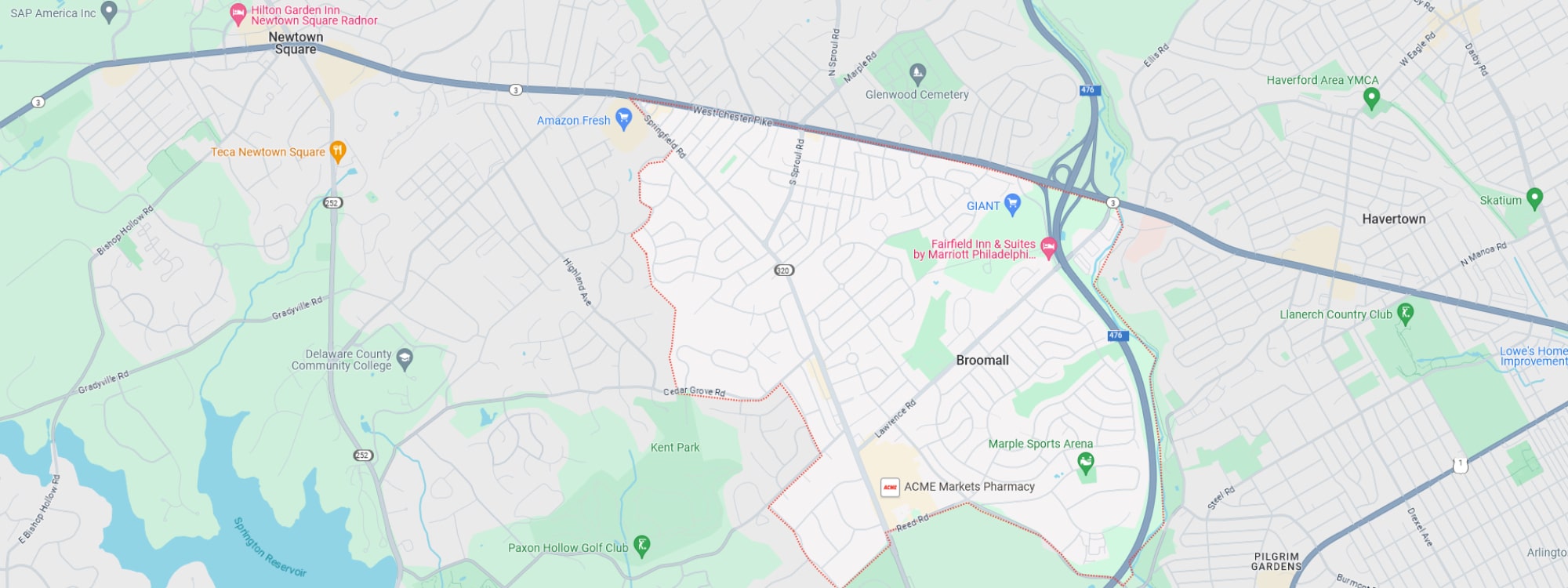 We Buy Houses Fast Broomall, PA banner of downtown Broomall for PA Home Solutions