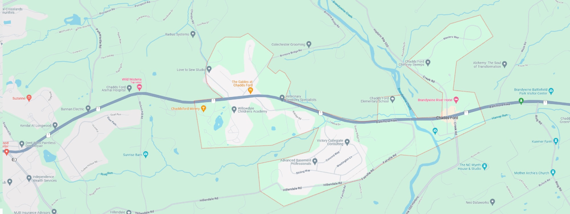 We Buy Houses Fast Chadds Ford, PA banner of downtown Chadds Ford for PA Home Solutions