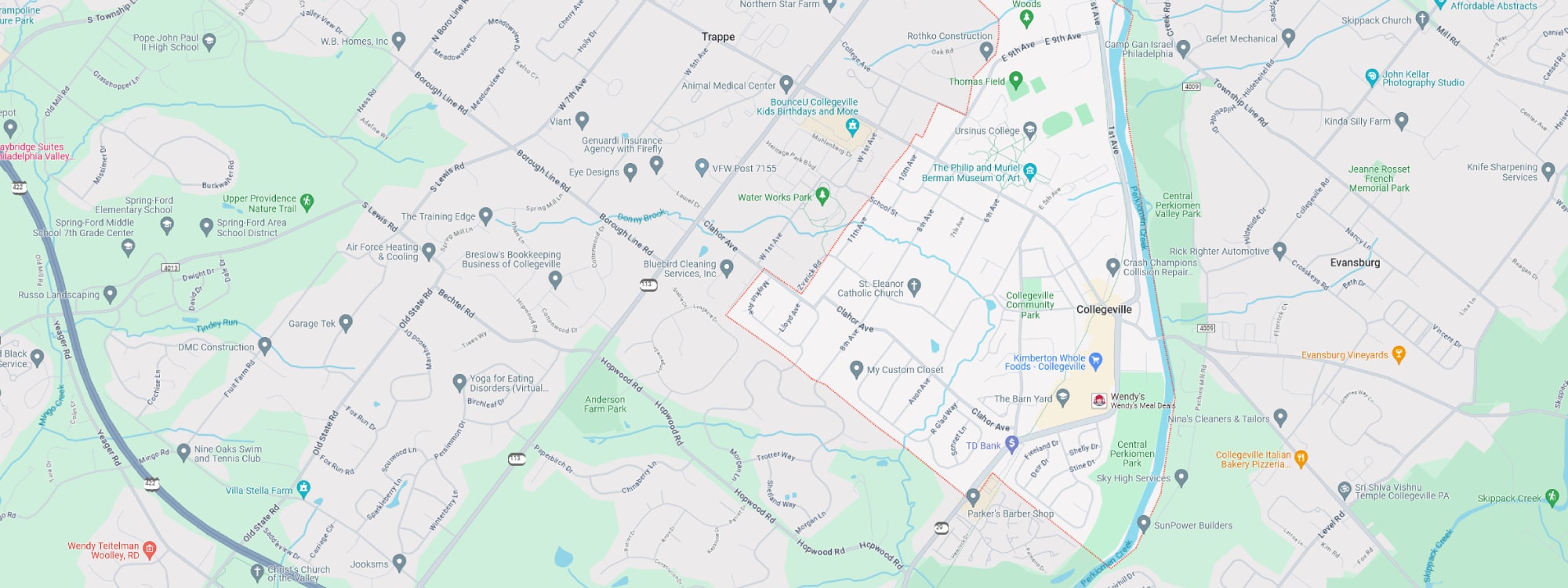 We Buy Houses Fast Collegeville, PA banner of downtown Collegeville for PA Home Solutions