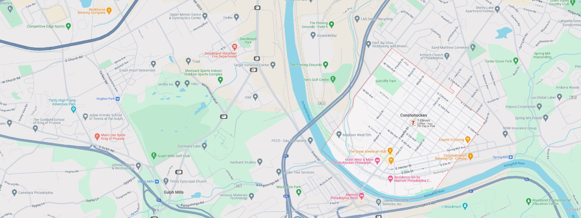 We Buy Houses Fast Conshohocken, PA banner of downtown Conshohocken for PA Home Solutions