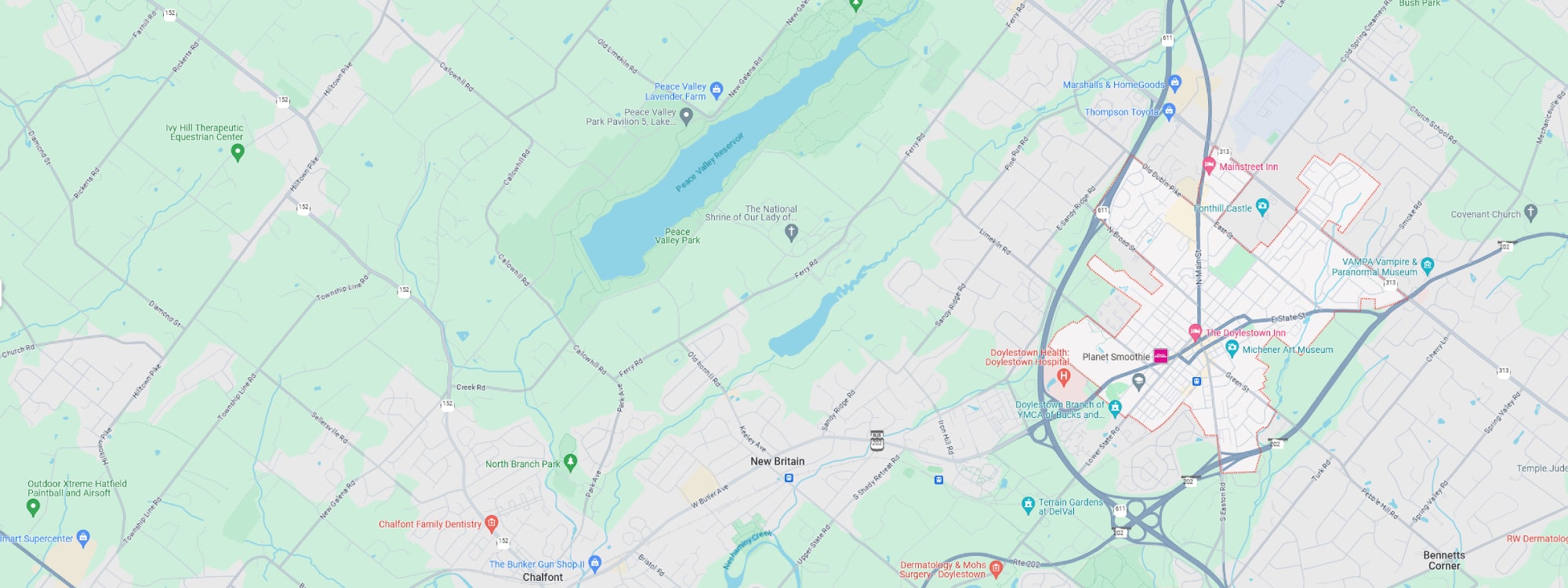 We Buy Houses Fast Doylestown, PA banner of downtown Doylestown for PA Home Solutions