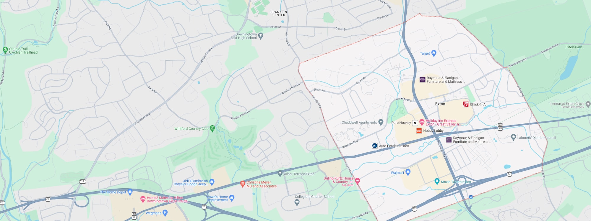 We Buy Houses Fast Exton, PA banner of downtown Exton for PA Home Solutions