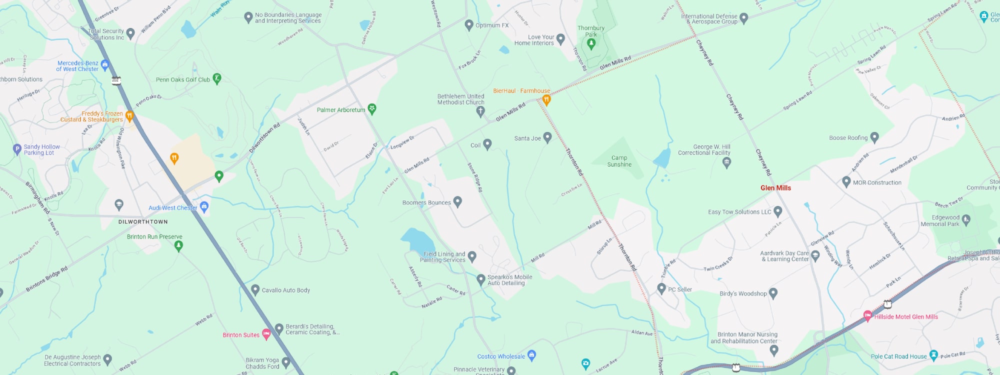 We Buy Houses Fast Glen Mills, PA banner of downtown Glen Mills for PA Home Solutions