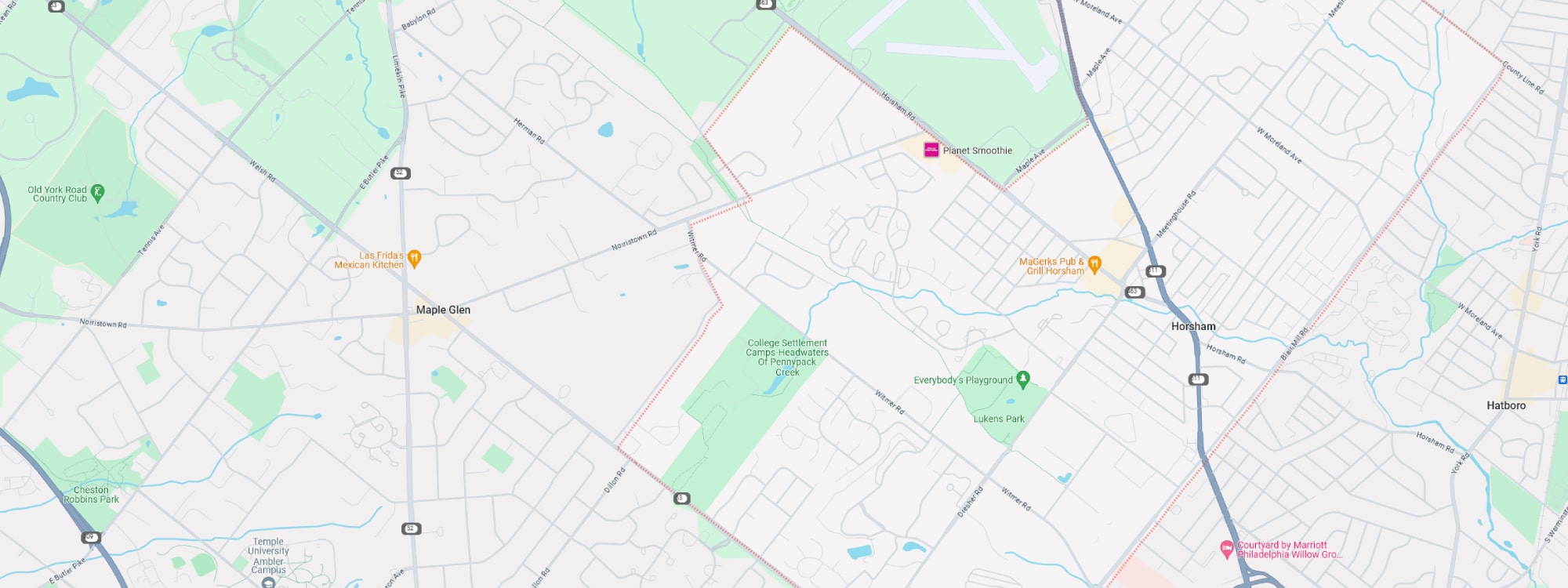 We Buy Houses Fast Horsham, PA banner of downtown Horsham for PA Home Solutions