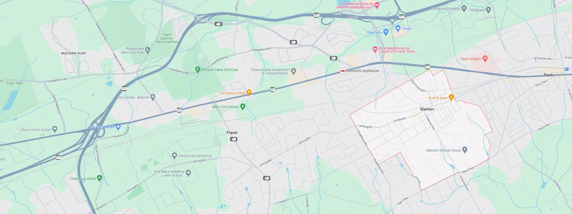 We Buy Houses Fast Malvern, PA banner of downtown Malvern for PA Home Solutions