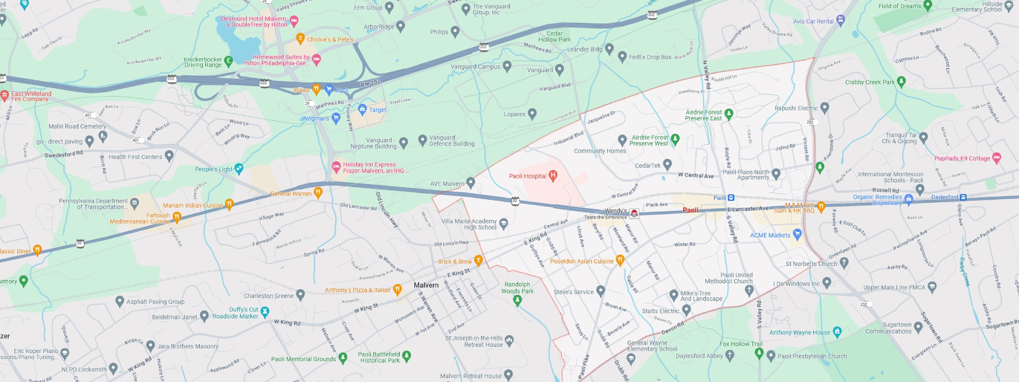 We Buy Houses Fast Paoli, PA banner of downtown Paoli for PA Home Solutions