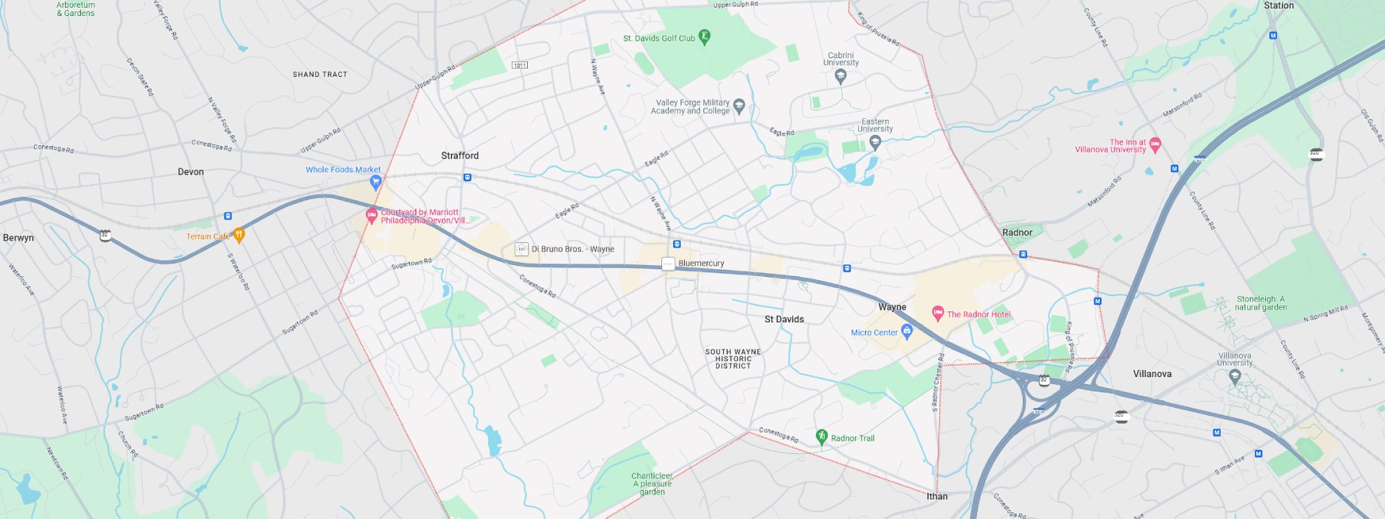 We Buy Houses Fast Wayne, PA banner of downtown Wayne for PA Home Solutions