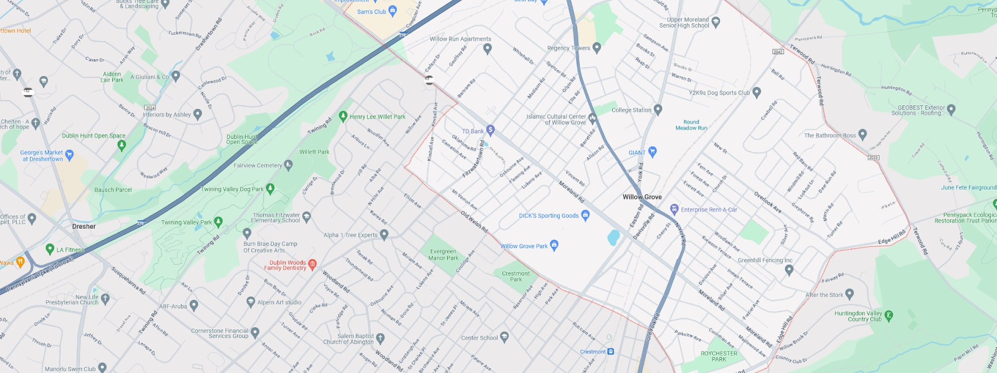 We Buy Houses Fast Willow Grove, PA banner of downtown Willow Grove for PA Home Solutions